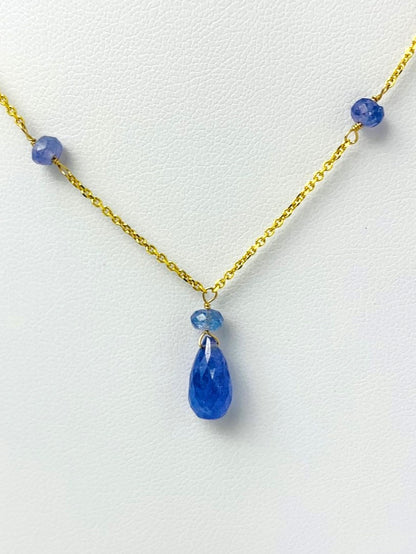 17" Tanzanite Station Necklace With Center Drop in 14KY - NCK-483-DRPGM14Y-TANZ-17