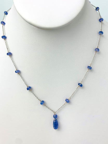 17"-18" Tanzanite Station Necklace With Center Drop in 18KW - NCK-484-DRPGM18W-TANZ-18