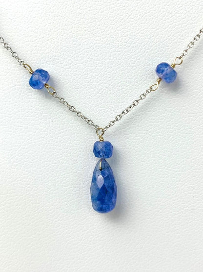 17"-18" Tanzanite Station Necklace With Center Drop in 18KW - NCK-484-DRPGM18W-TANZ-18