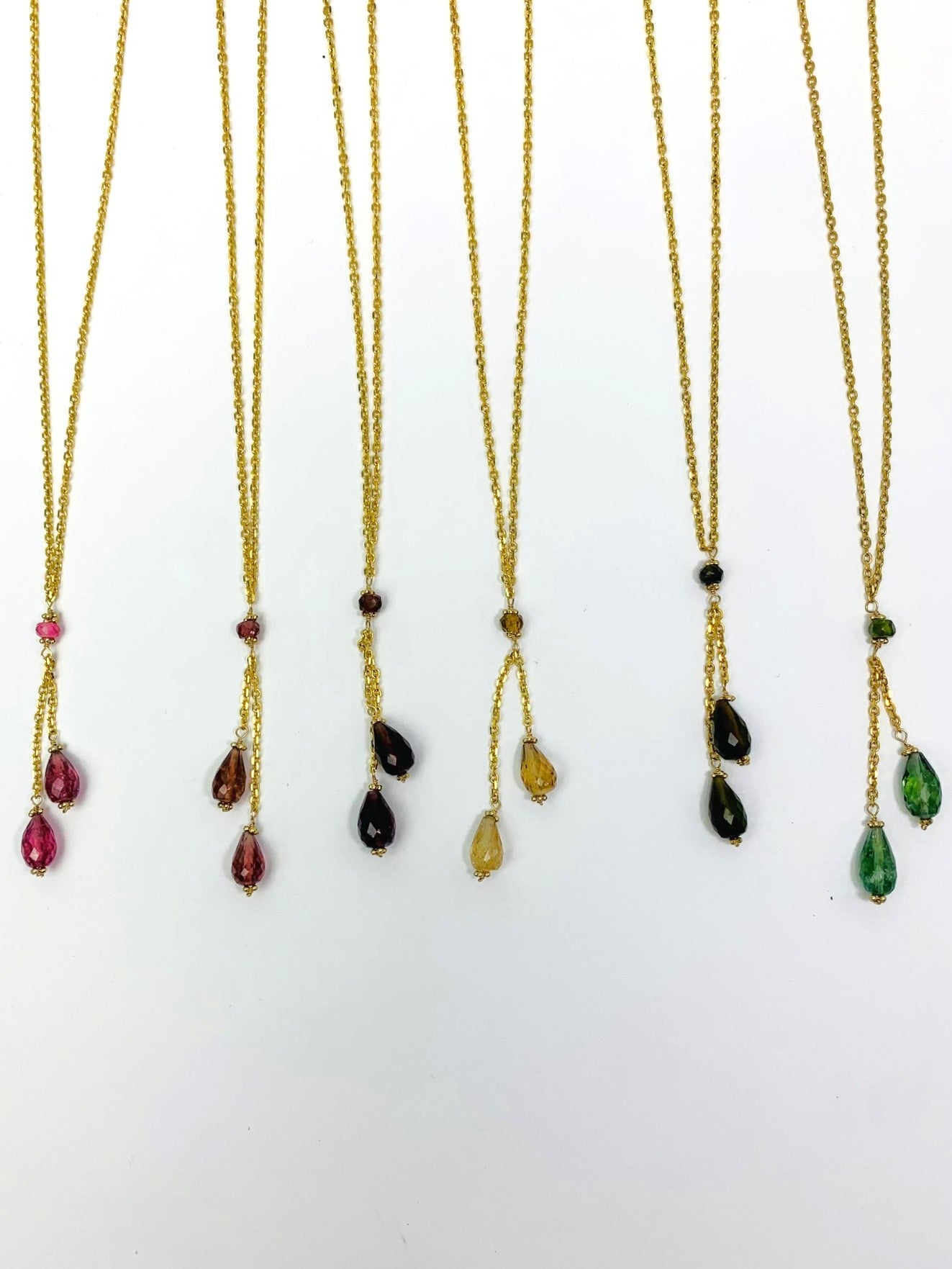 16" Tourmaline Lariat Necklace in 14KY - NCK-506-LARGM14Y-MLTI-17