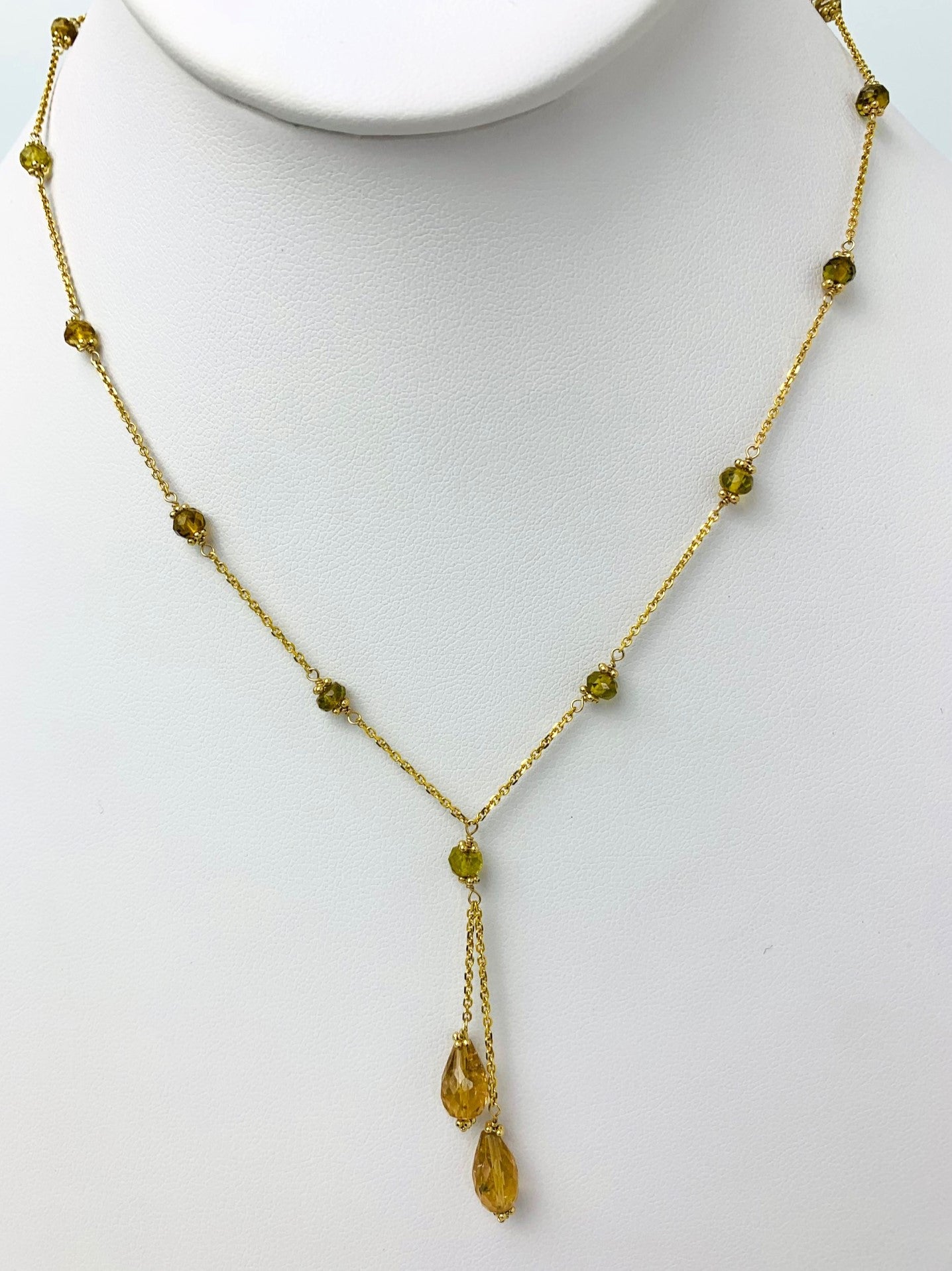 16" Green And Orange Tourmaline Station Lariat Necklace in 14KY - NCK-509-LARGM14Y-GT-16