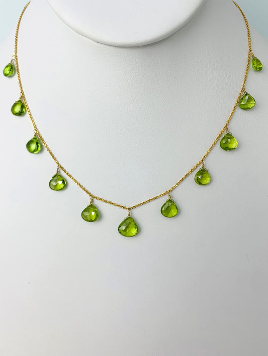 16" Peridot 11 Station Dangly Necklace in 18KY - NCK-557-DNGGM18Y-PDT-16