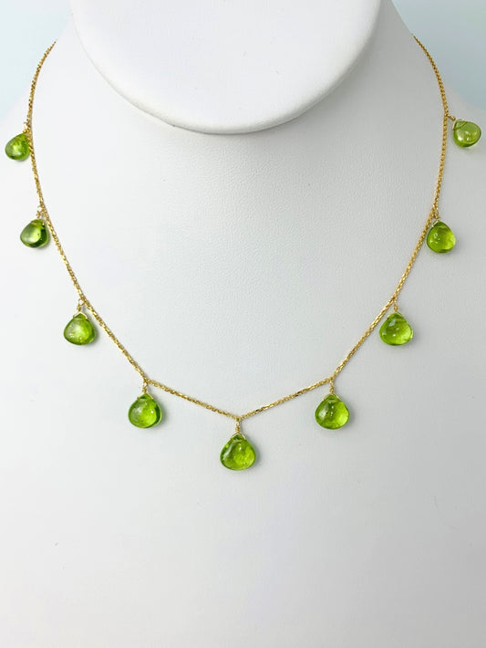 16"-17" Peridot 9 Station Dangly Necklace in 14KY - NCK-558-DNGGM14Y-PDT-17