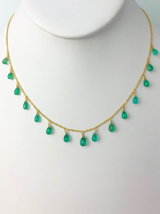 16"-17" Emerald 15 Station Dangly Necklace in 18KY - NCK-564-DNGGM18Y-EM-17