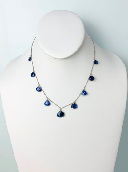 16" Blue Sapphire 9 Station Dangly Necklace in 18KW - NCK-568-DNGGM18W-BS-16