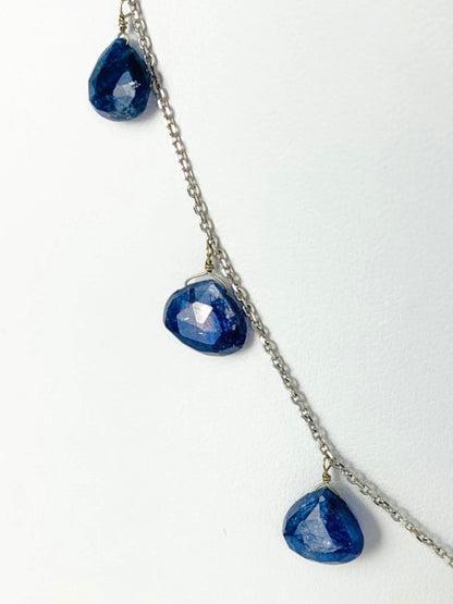 16" Blue Sapphire 9 Station Dangly Necklace in 18KW - NCK-568-DNGGM18W-BS-16