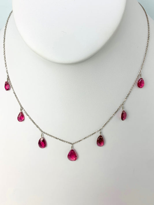 16" Pink Tourmaline 9 Station Dangly Necklace in 18KW - NCK-577-DNGGM18W-PT-16