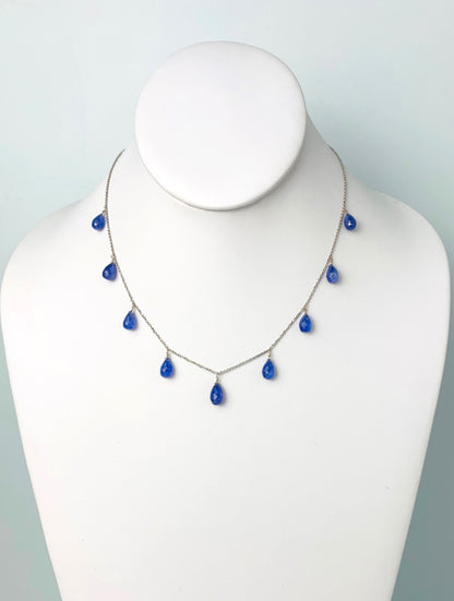 16" Tanzanite 9 Station Dangly Necklace in 18KW - NCK-585-DNGGM18W-TANZ-16