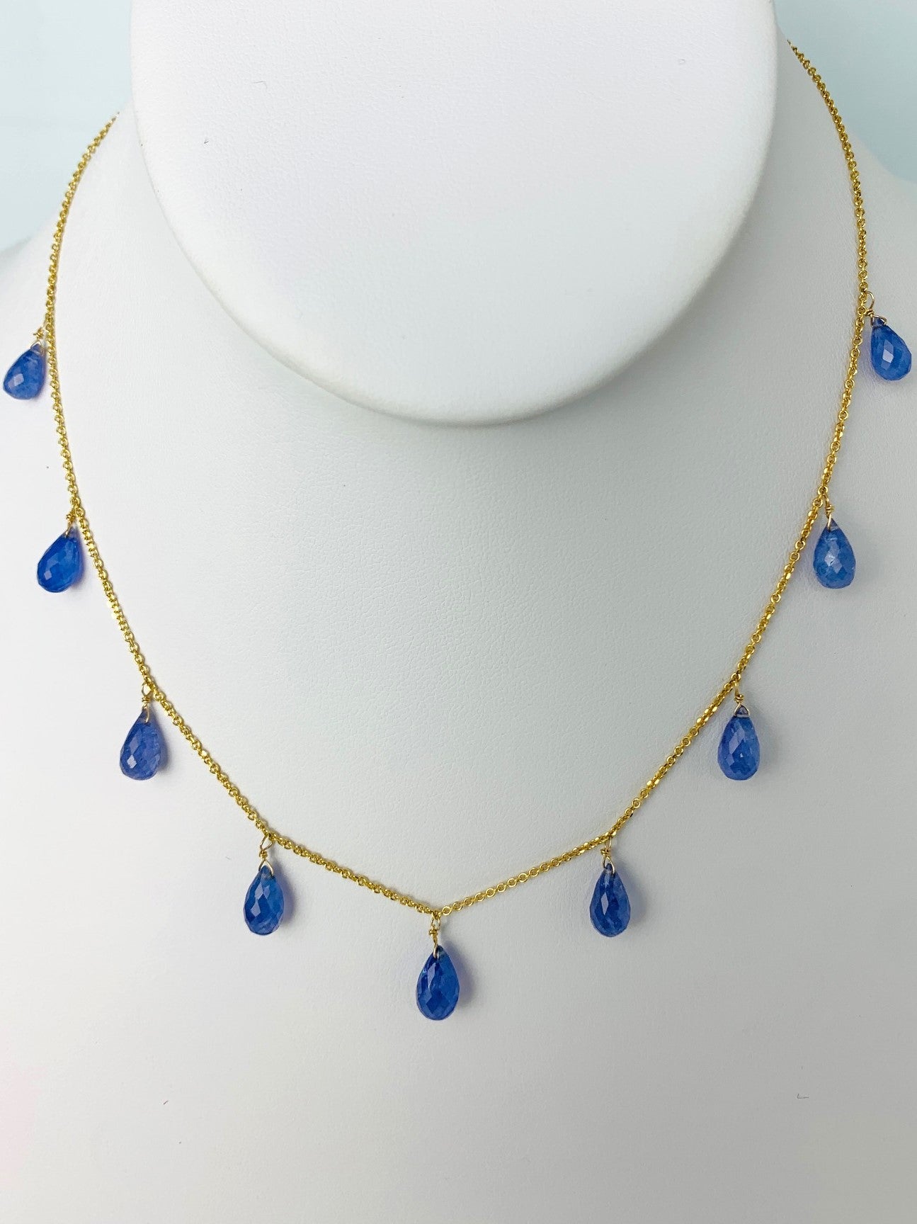 16" Tanzanite 9 Station Dangly Necklace in 18KY - NCK-585-DNGGM18Y-TANZ-16