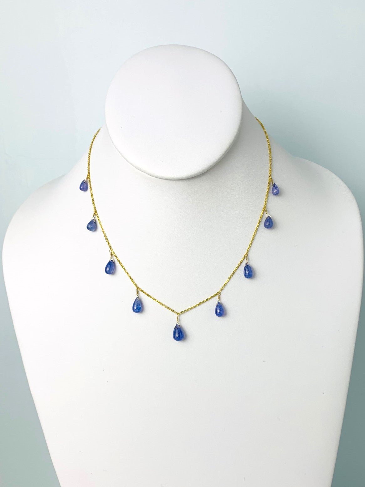 16" Tanzanite 9 Station Dangly Necklace in 18KY - NCK-586-DNGGM18Y-TANZ-16