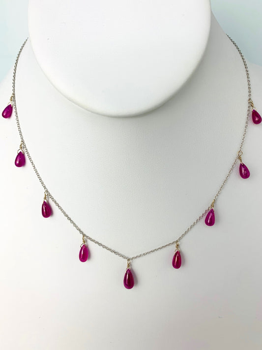 16" Ruby 9 Station Dangly Necklace in 18KW - NCK-589-DNGGM18W-RBY-16