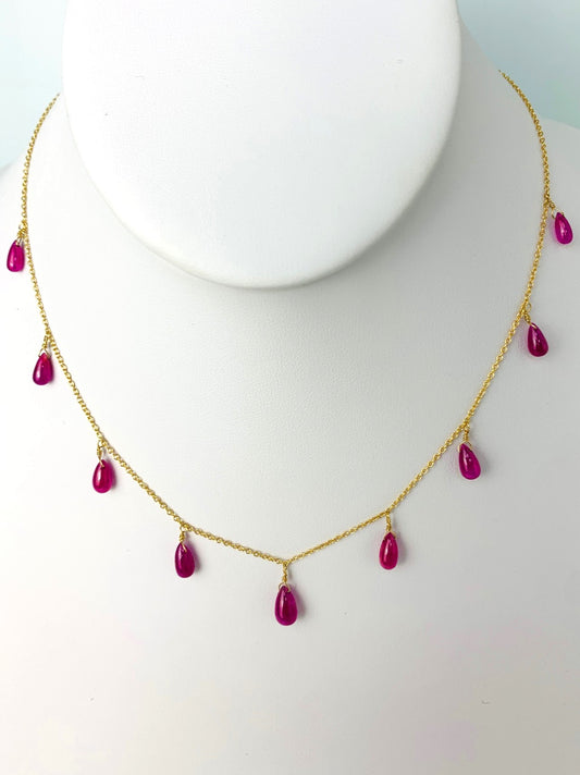 16" Ruby 9 Station Dangly Necklace in 18KY - NCK-589-DNGGM18Y-RBY-16