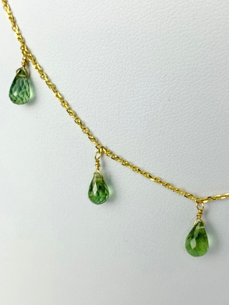 16"-17" Green Tourmaline 9 Station Dangly Necklace in 14KY - NCK-620-DNGGM14Y-GT-17