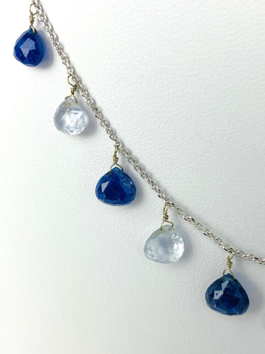 16" Blue And White Sapphire 15 Station Dangly Necklace in 18KW - NCK-625-DNGGM18W-BSWS-16