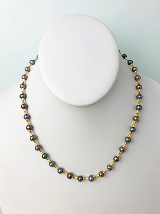 Clearance Sale! - 17" Freshwater Pearl And Gold Bead Necklace in 14KY - NCK-700-CRDPRL14Y-PCK-17