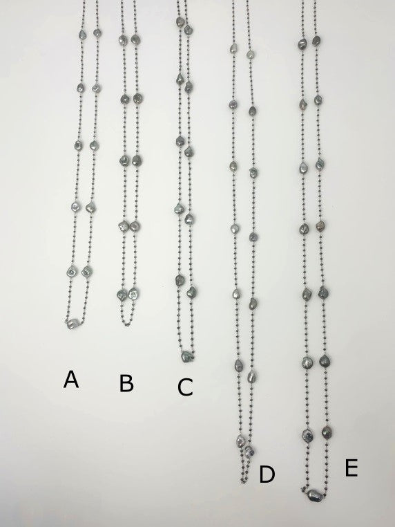 30" - 42" Grey Keshi Pearl and Black Diamond Rosary Necklaces in 14KW - NCK-119 - NCK-125