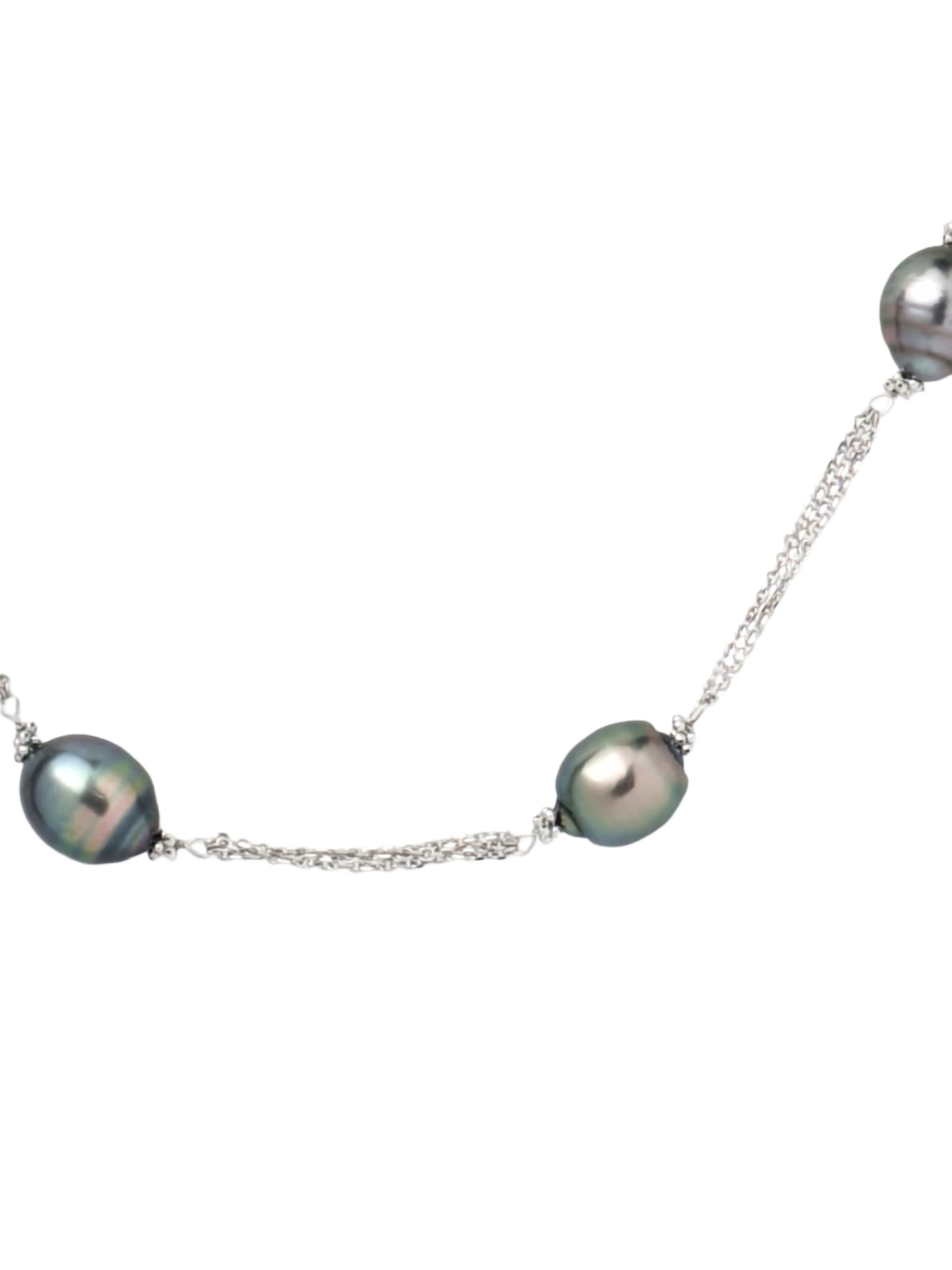 18" Tahitian Pearl 8 Station Necklace with Triple Chain  in 14KW - NCK-798