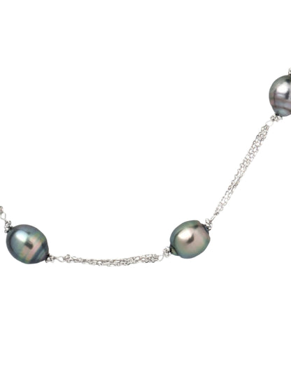 18" Tahitian Pearl 8 Station Necklace with Triple Chain  in 14KW - NCK-798