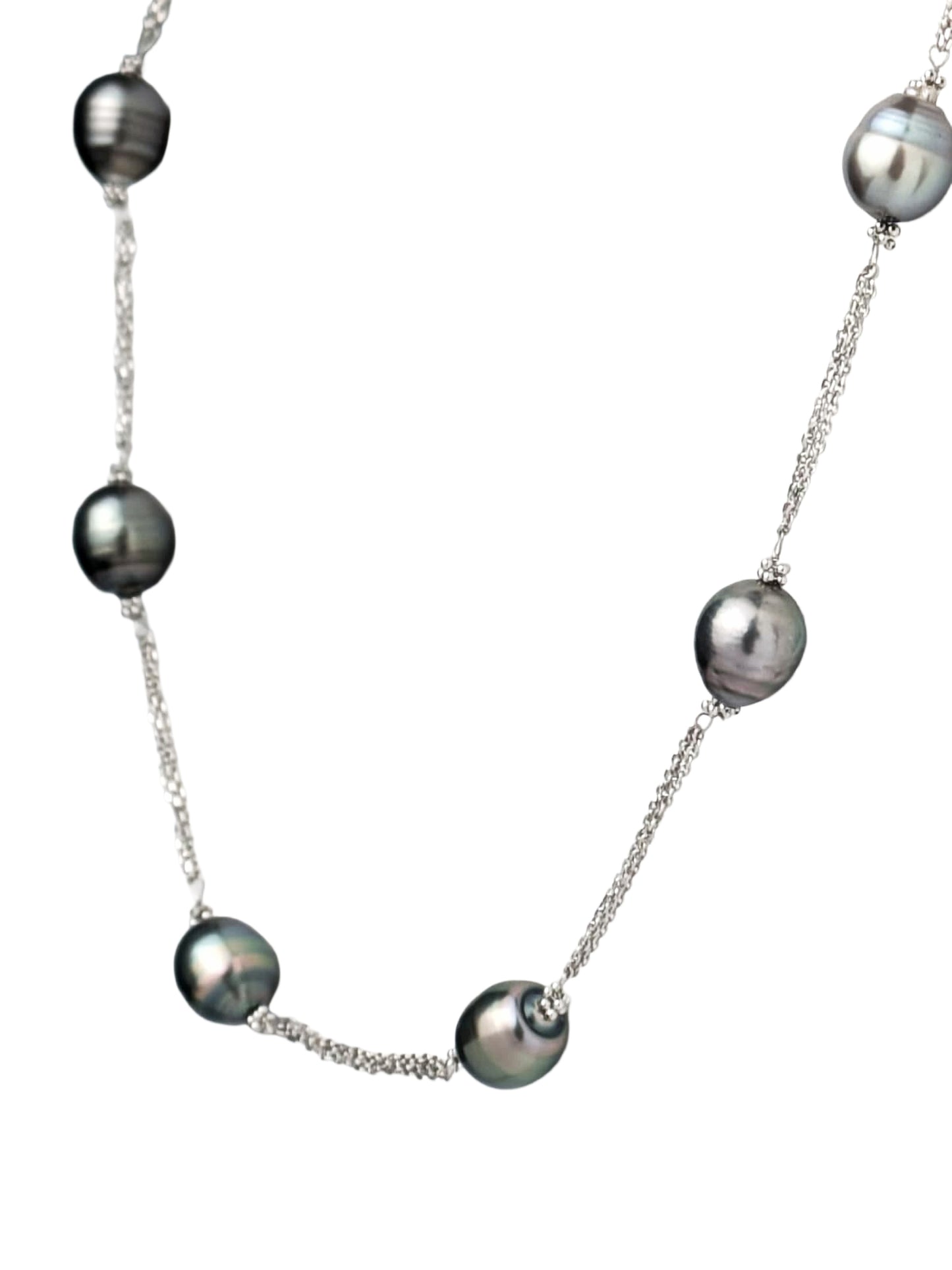 18" Tahitian Pearl 8 Station Necklace with Triple Chain  in 14KW - NCK-798