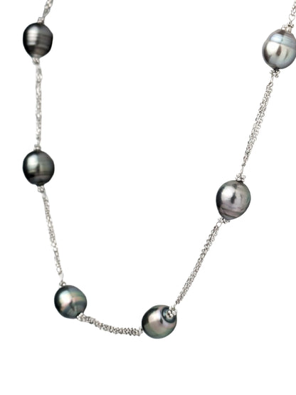 18" Tahitian Pearl 8 Station Necklace with Triple Chain  in 14KW - NCK-798
