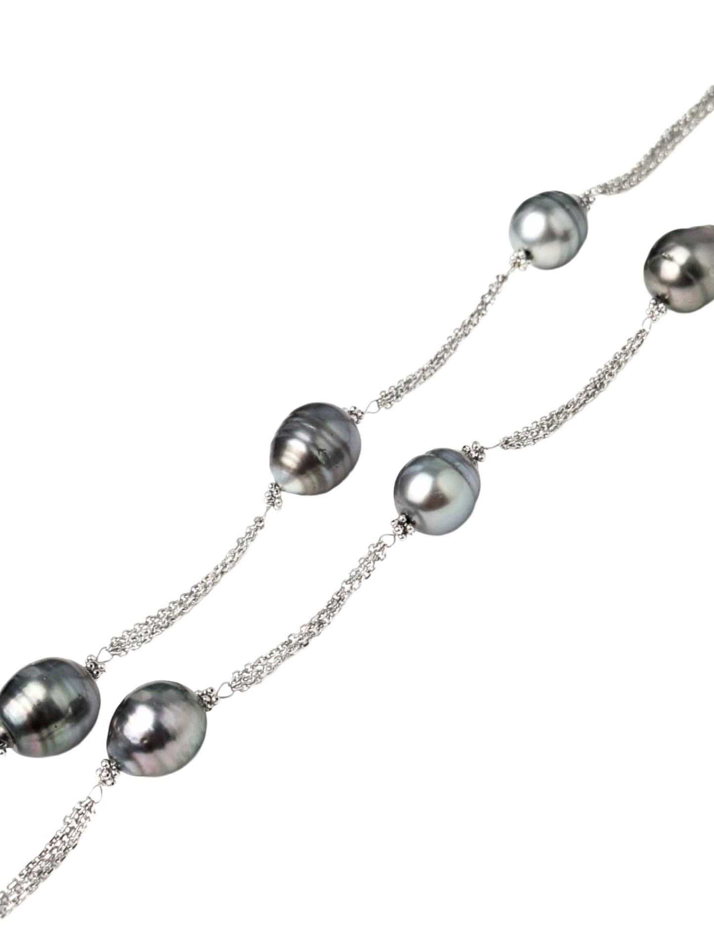 18" Tahitian Pearl 8 Station Necklace with Triple Chain  in 14KW - NCK-798