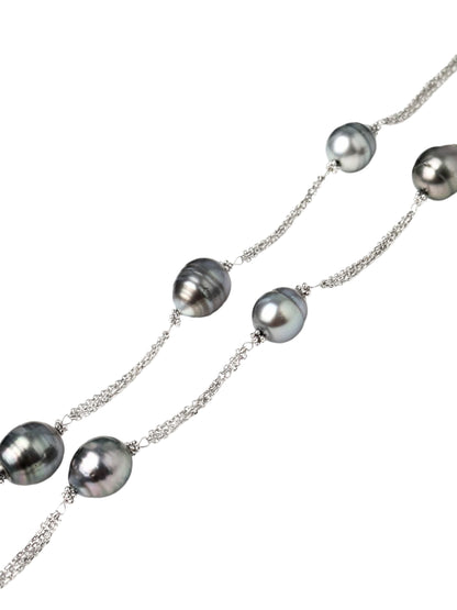 18" Tahitian Pearl 8 Station Necklace with Triple Chain  in 14KW - NCK-798