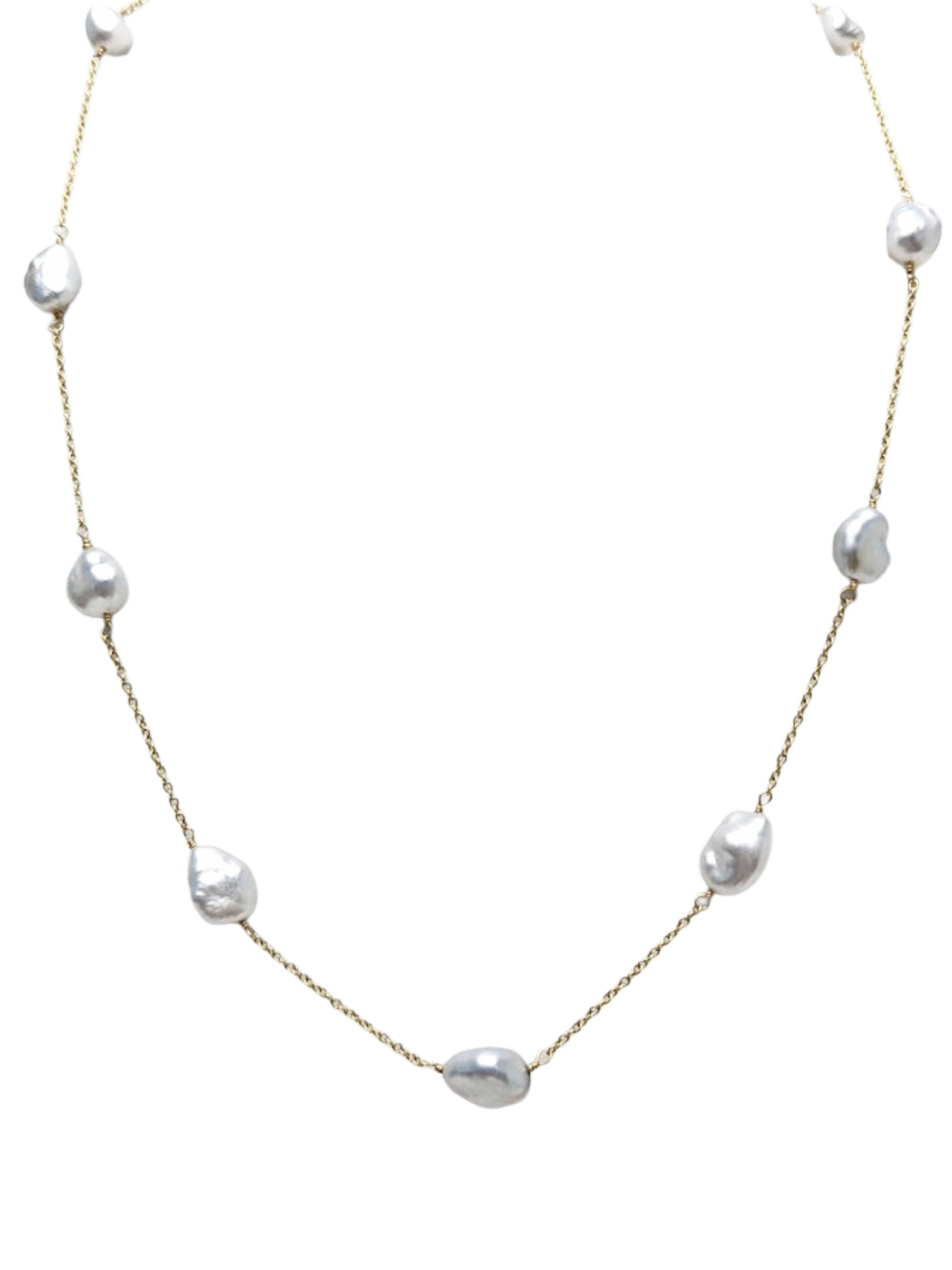 17" Keshi Pearl Station Necklace in 14KY - NCK-762