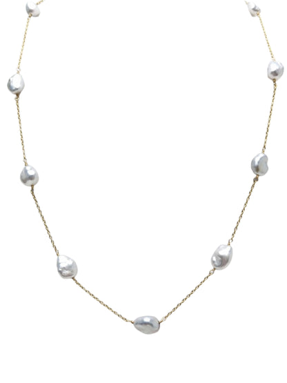 17" Keshi Pearl Station Necklace in 14KY - NCK-762