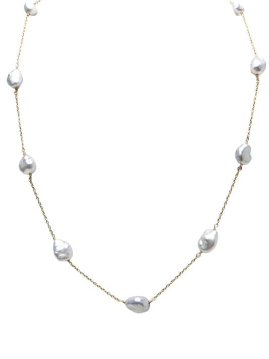 17" Keshi Pearl Station Necklace in 14KY - NCK-762