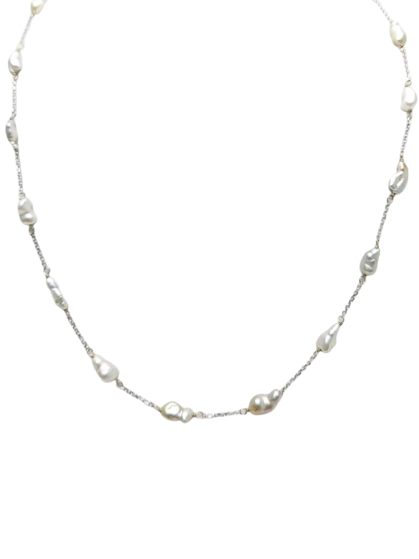 16" Keshi Pearl Station Necklace in 14KW - NCK-763