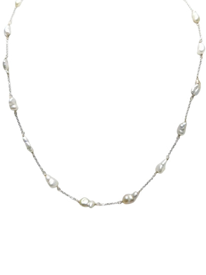 16" Keshi Pearl Station Necklace in 14KW - NCK-763