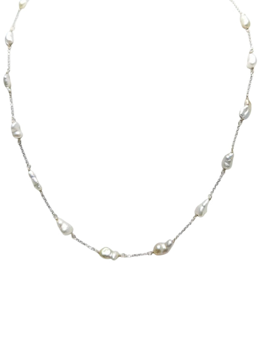 16" Keshi Pearl Station Necklace in 14KW - NCK-763