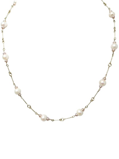 16.5" Pearl 11 Station Necklace on Fun Chain in 14KY - NCK-772