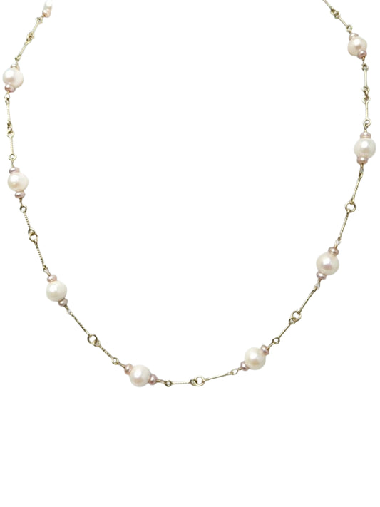 16.5" Pearl 11 Station Necklace on Fun Chain in 14KY - NCK-772