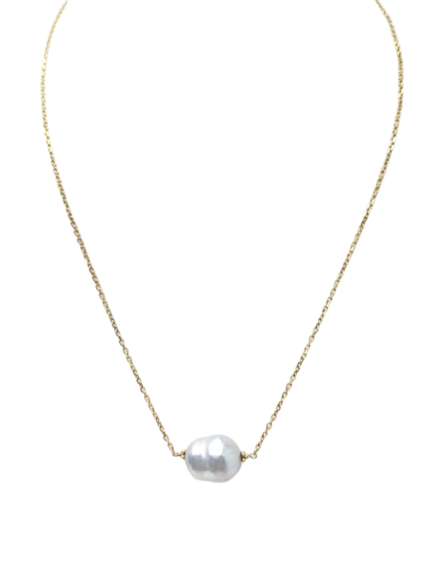 17" Grey Keshi Pearl Drop Necklace in 14KY and 14KW - NCK-700
