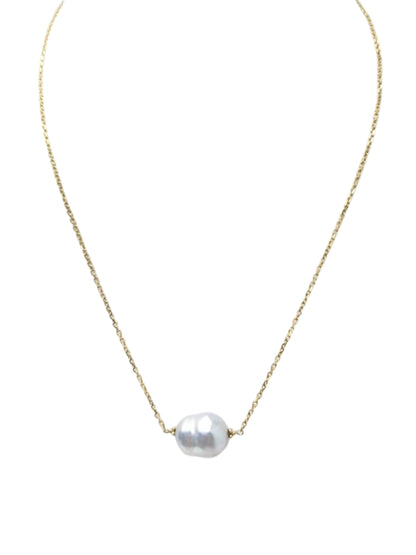 17" Grey Keshi Pearl Drop Necklace in 14KY and 14KW - NCK-700