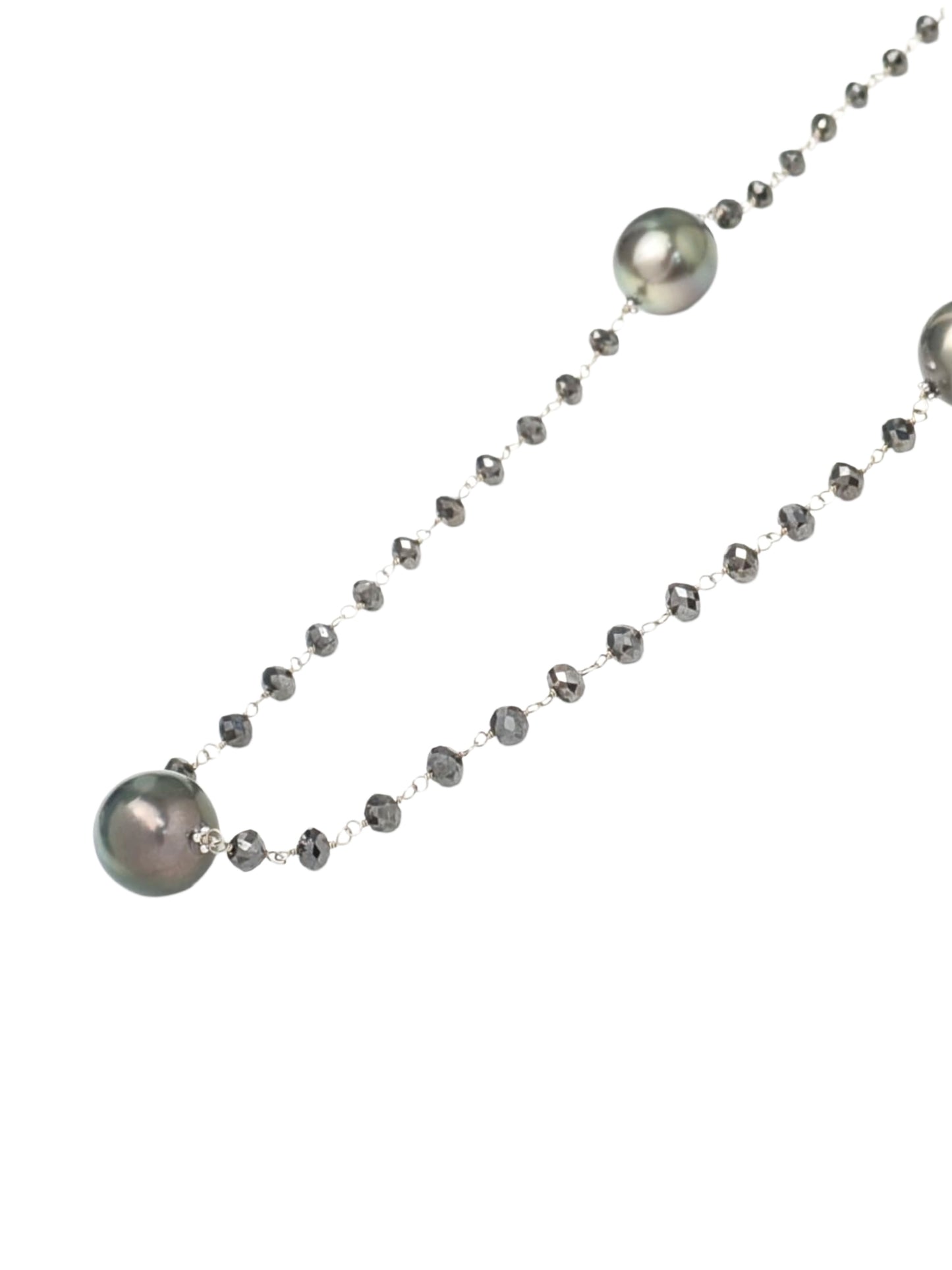 36" Tahitian Pearl and Black Diamond Rosary Necklace in 14KW - NCK-765