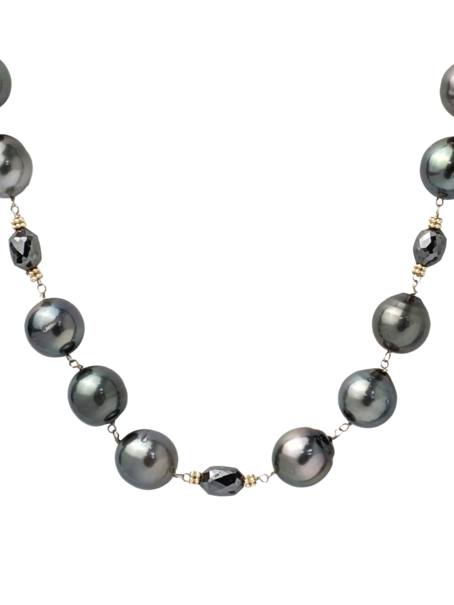 27" Tahitian Pearl and Black Diamond Rosary Necklace in 14KY - NCK-768