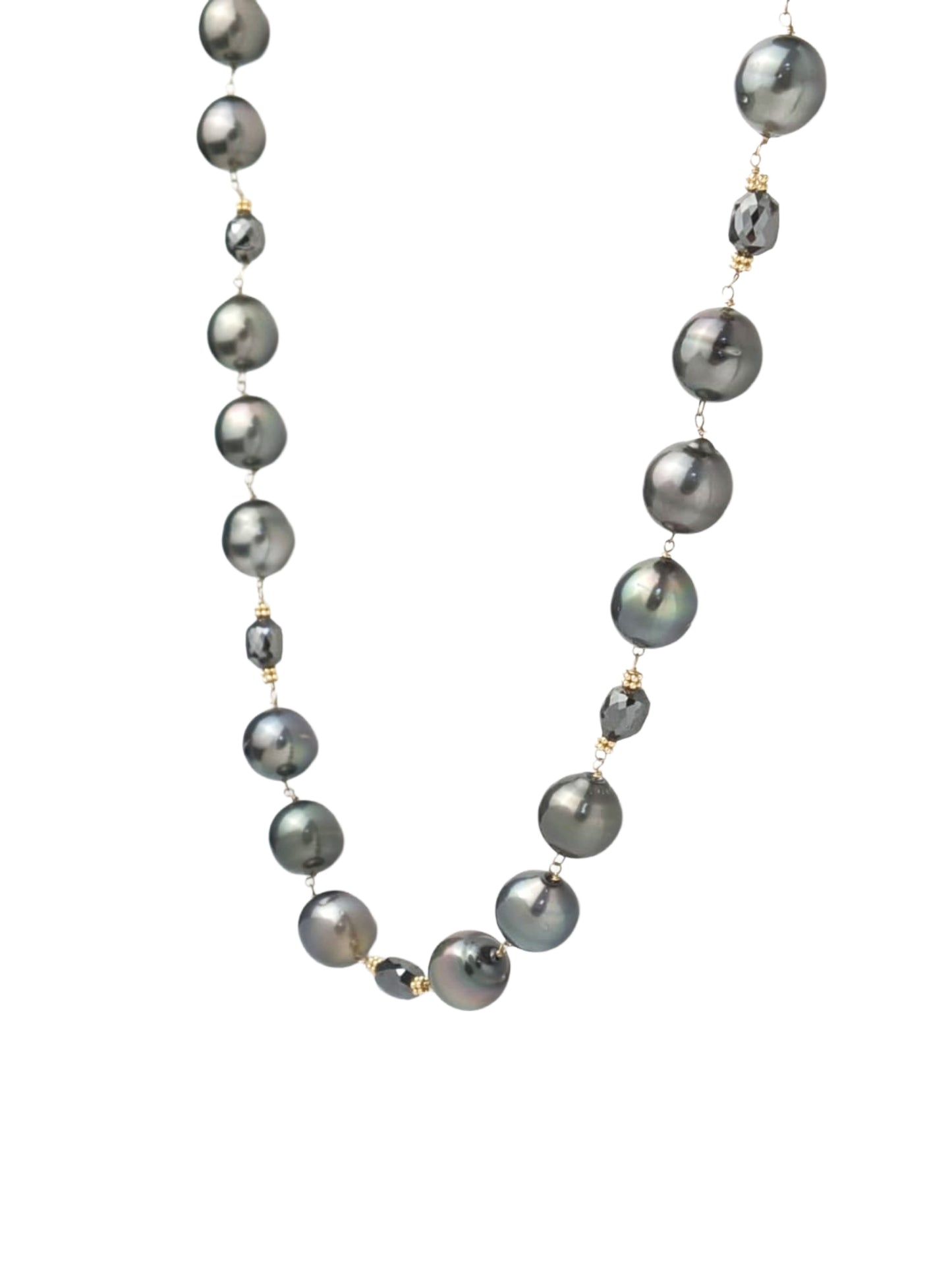 27" Tahitian Pearl and Black Diamond Rosary Necklace in 14KY - NCK-768