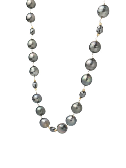 27" Tahitian Pearl and Black Diamond Rosary Necklace in 14KY - NCK-768
