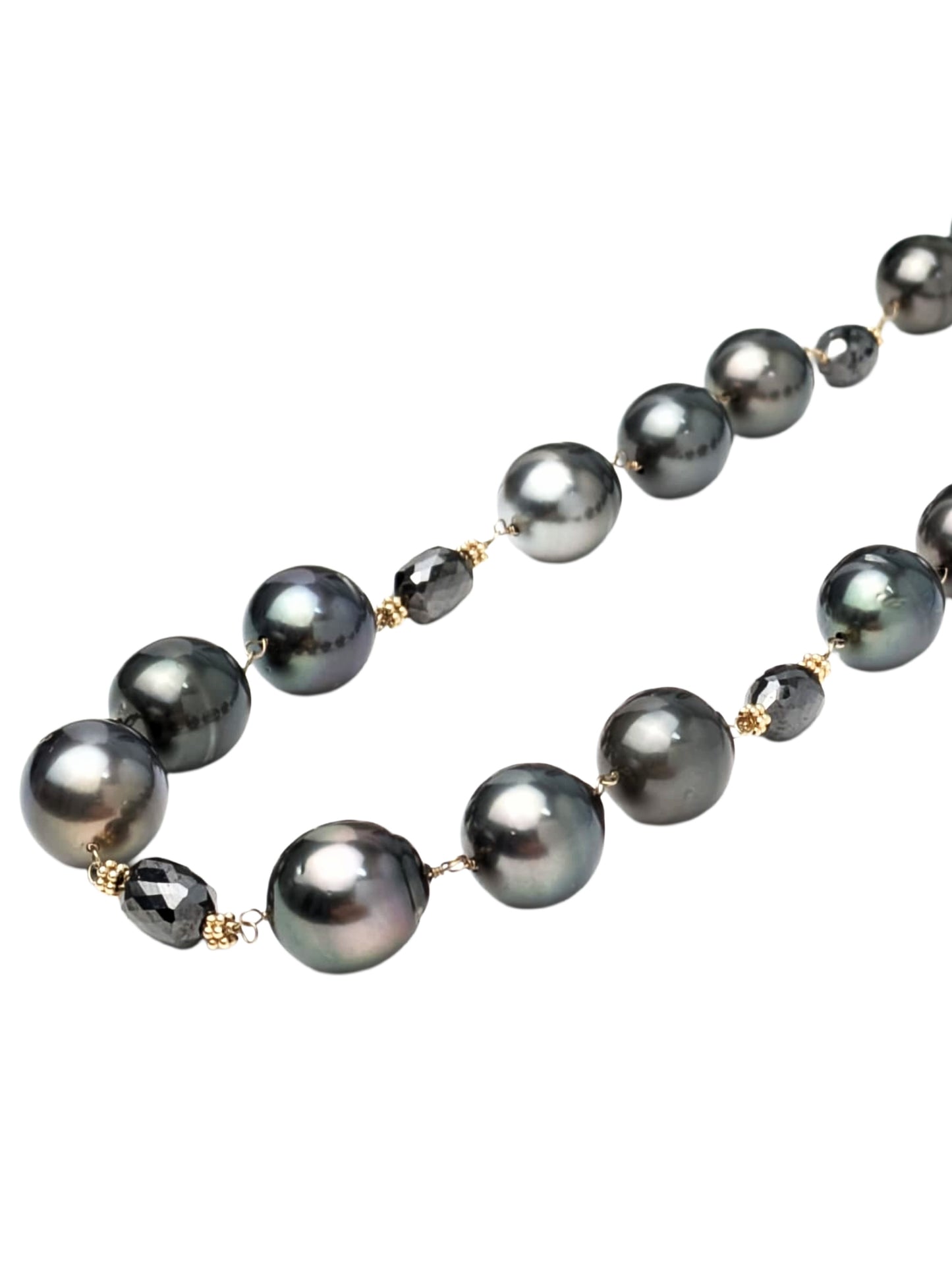 27" Tahitian Pearl and Black Diamond Rosary Necklace in 14KY - NCK-768