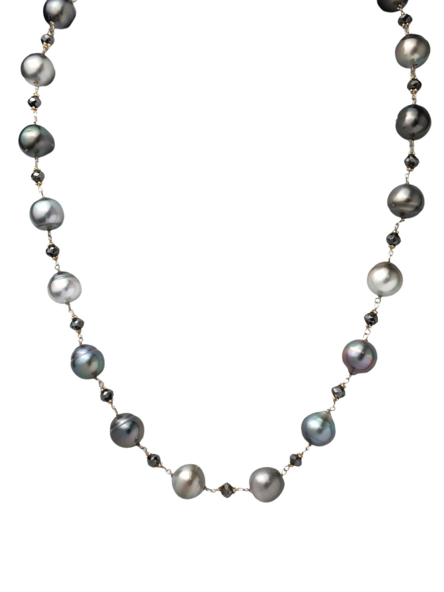 20" Tahitian Pearl and Black Diamond Rosary Necklace in 14KY - NCK-767
