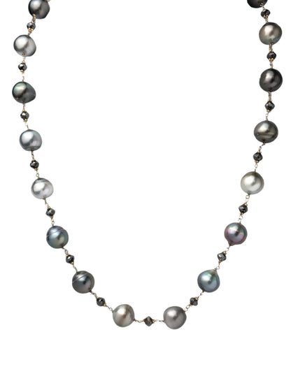 20" Tahitian Pearl and Black Diamond Rosary Necklace in 14KY - NCK-767