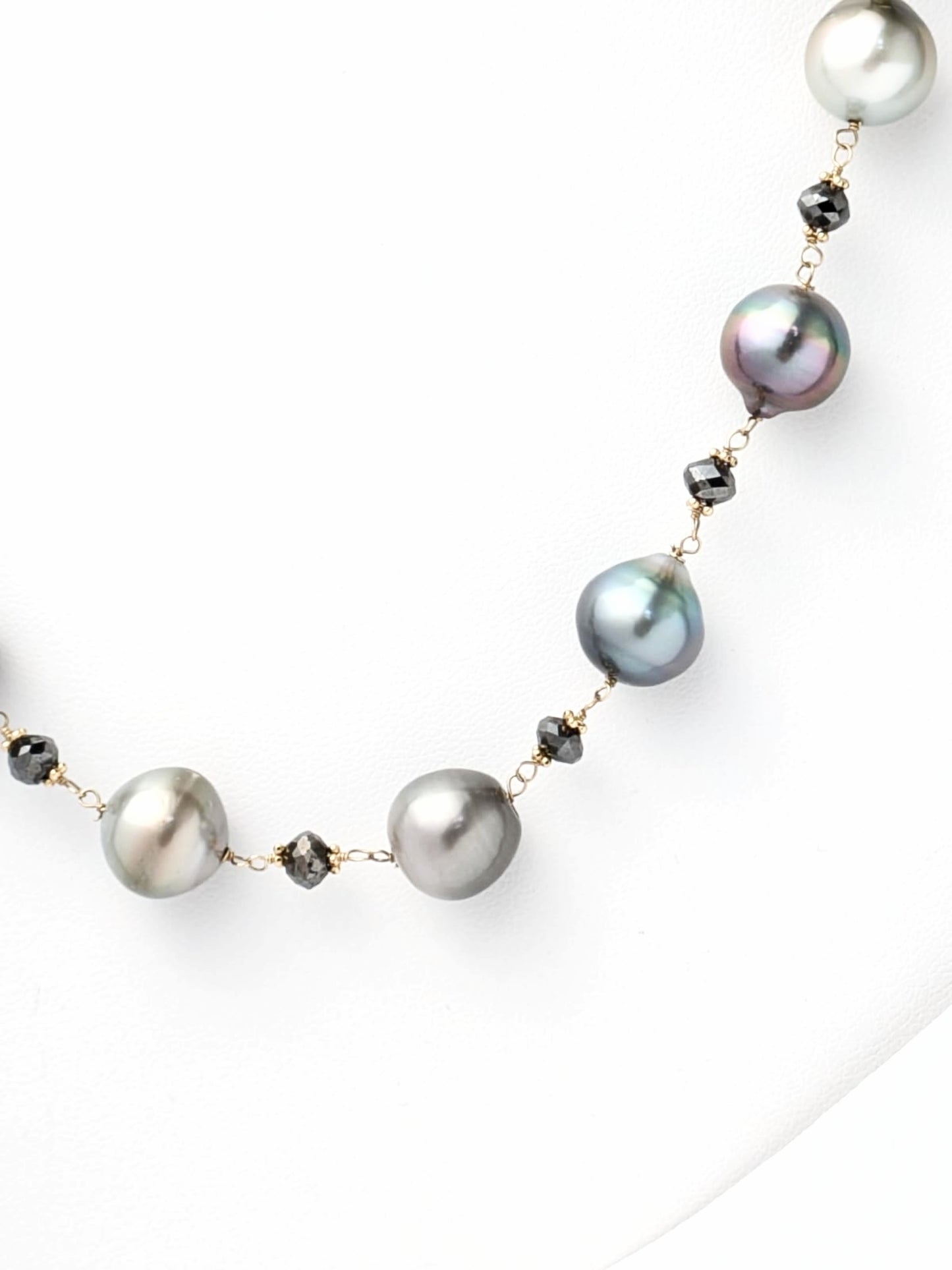 20" Tahitian Pearl and Black Diamond Rosary Necklace in 14KY - NCK-767