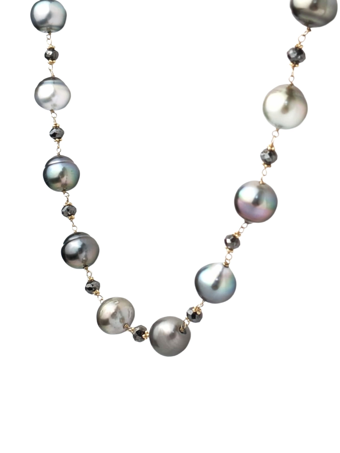 20" Tahitian Pearl and Black Diamond Rosary Necklace in 14KY - NCK-767