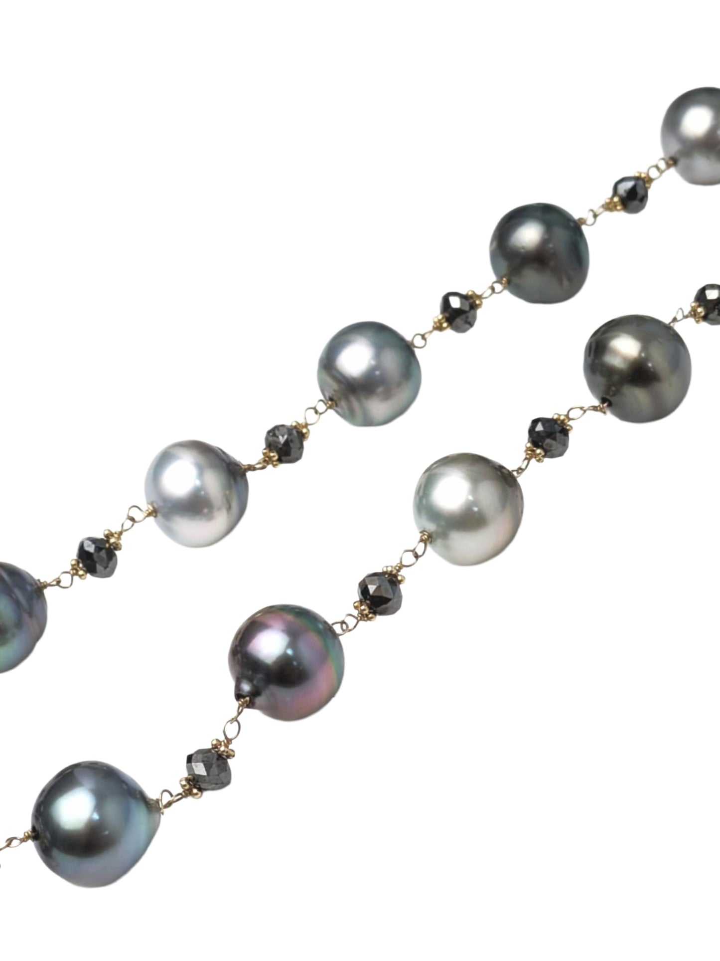 20" Tahitian Pearl and Black Diamond Rosary Necklace in 14KY - NCK-767