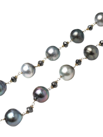 20" Tahitian Pearl and Black Diamond Rosary Necklace in 14KY - NCK-767