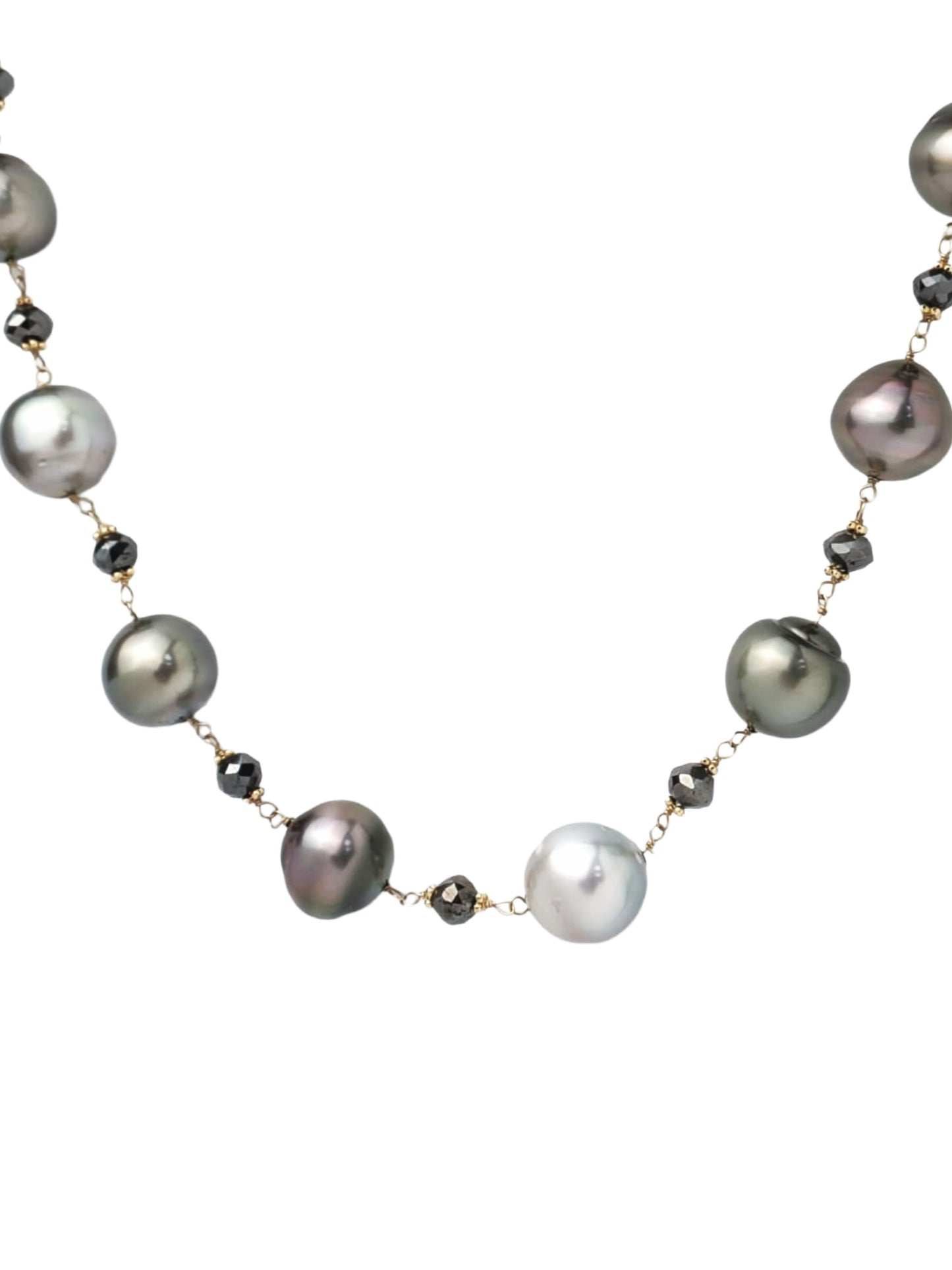 18" Tahitian Pearl and Black Diamond Rosary Necklace in 14KY - NCK-766