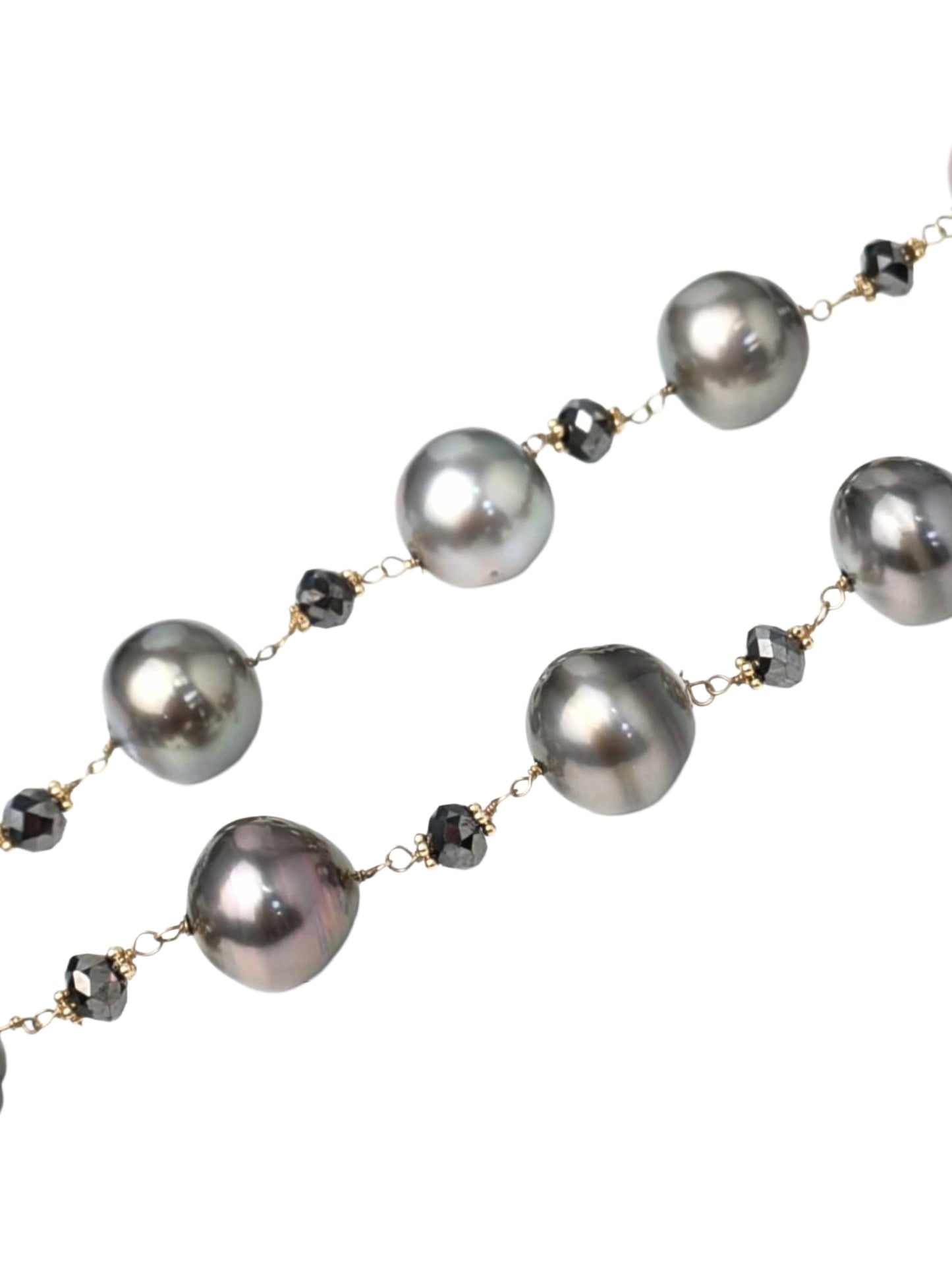 18" Tahitian Pearl and Black Diamond Rosary Necklace in 14KY - NCK-766