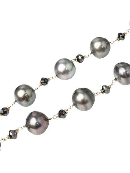 18" Tahitian Pearl and Black Diamond Rosary Necklace in 14KY - NCK-766
